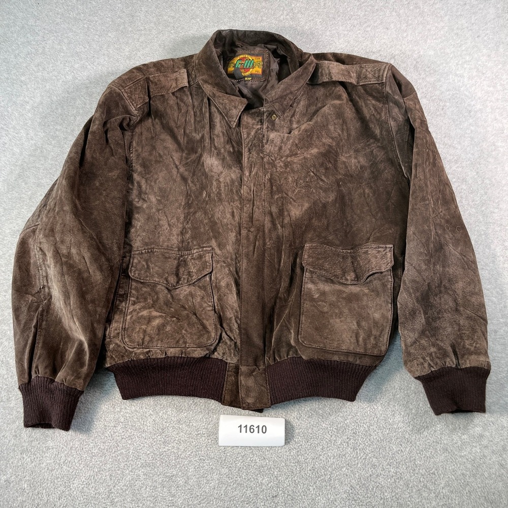 G-III Global Identity Mens Brown Suede Leather Bomber Jacket XXL Vintage Aviator